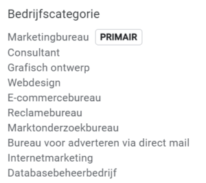 bedrijfscategorie google business